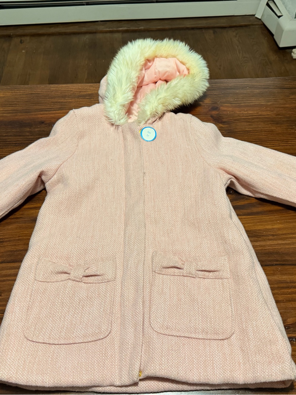 Carters Girls' Pink Hooded Faux-Fur Trim Coat